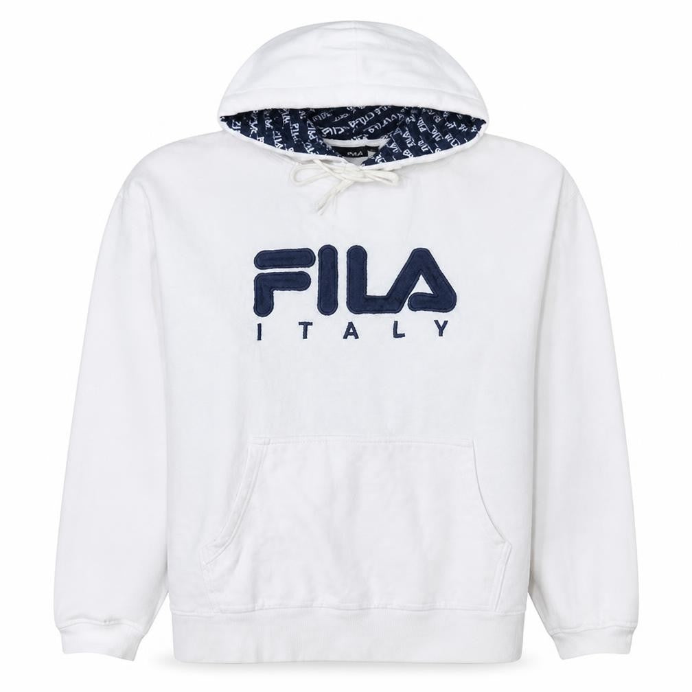 Fila Women's White Pullover Hoodie L Logo Graphic Print Cotton
