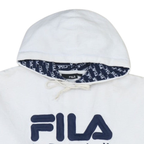 Fila Women's White Pullover Hoodie L Logo Graphic Print Cotton