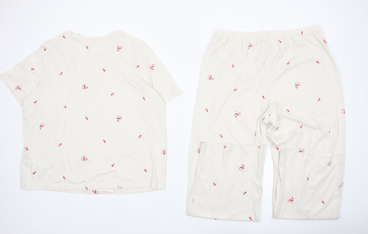 Marks and Spencer Women Ivory Cotton Cherry Print Pyjama Set L