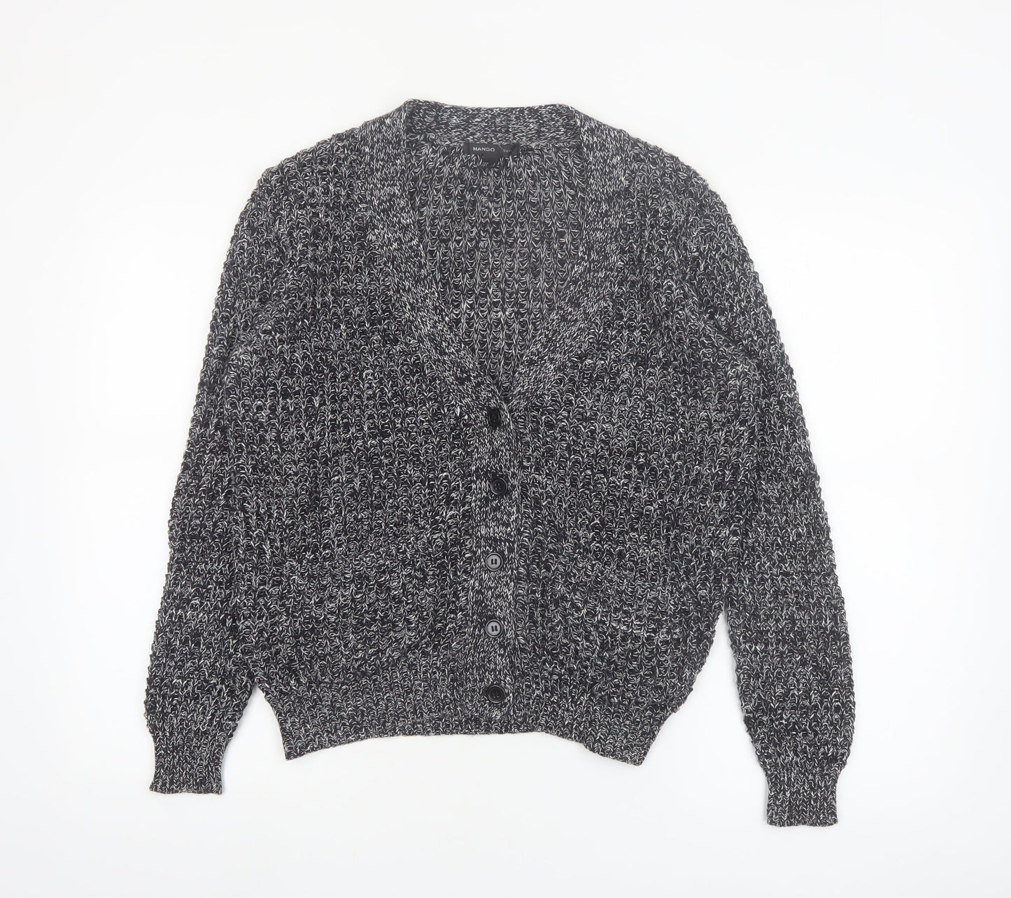 Mango Women's Grey Chunky Knit V-Neck Cardigan Size 8