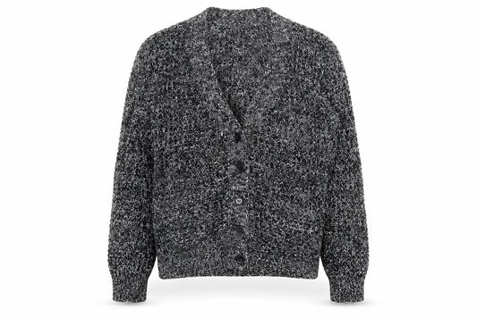 Mango Women's Grey Chunky Knit V-Neck Cardigan Size 8