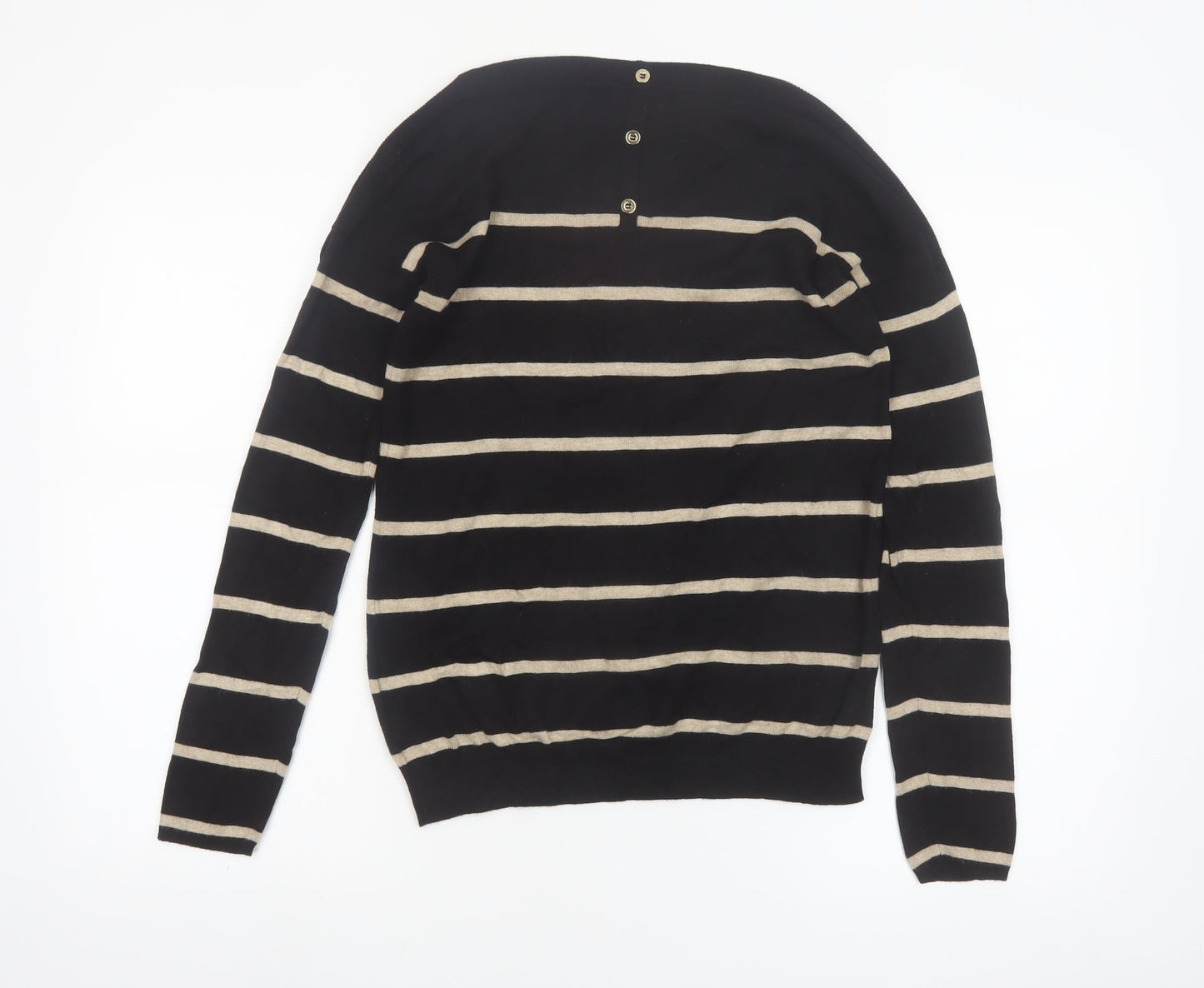 Wallis Womens Black Striped Boat Neck Pullover Jumper Size 12