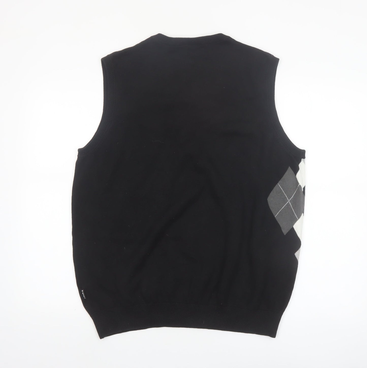 FOUR-D Men's Black Argyle XL Cotton Sleeveless V-Neck Jumper Vest