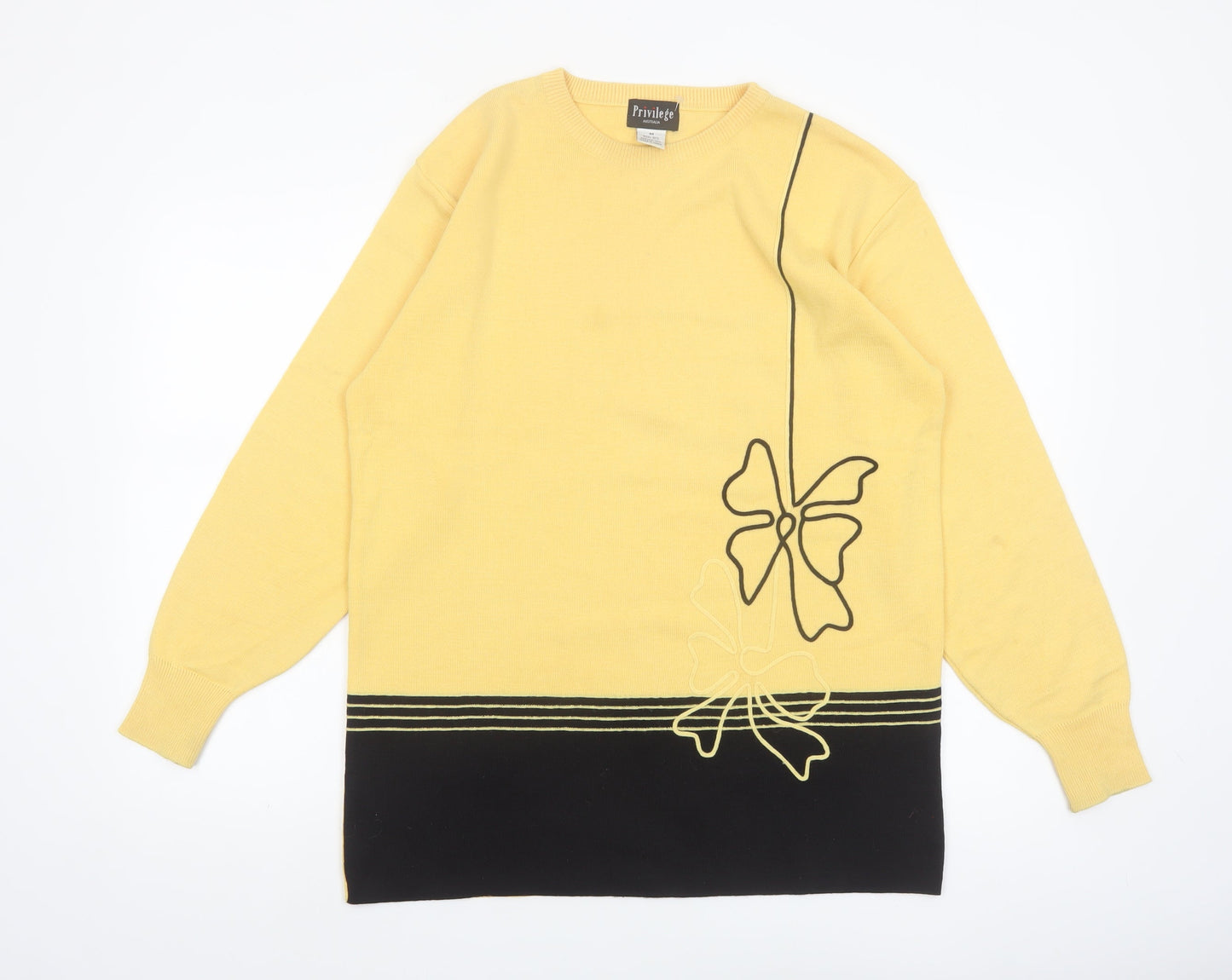Privilege Australia Women’s Yellow Black Bow Knit Jumper Size M