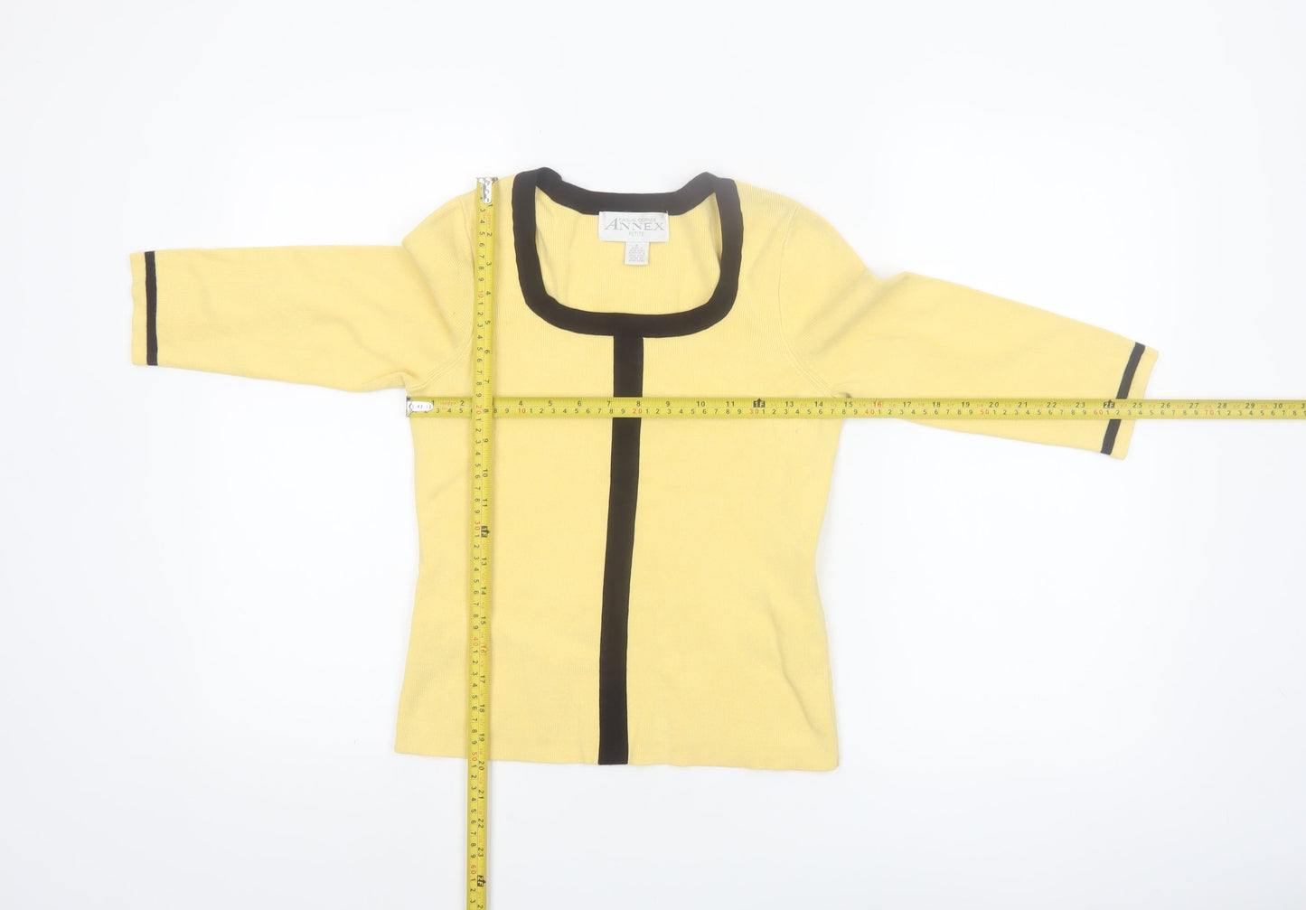 Casual Corner Annex Women Yellow Petite 3/4 Sleeve Knit Cardigan