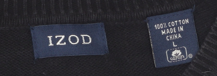 IZOD Men's Black Argyle V-Neck Cotton Pullover Jumper L
