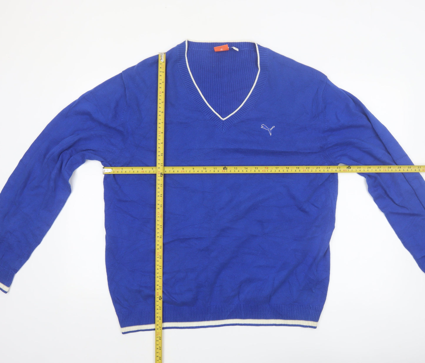 Puma Men's Blue V-Neck Cotton Pullover Jumper XL