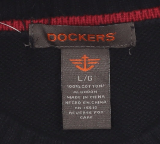Dockers Men’s Black Fair Isle Cotton Crew Neck Jumper L