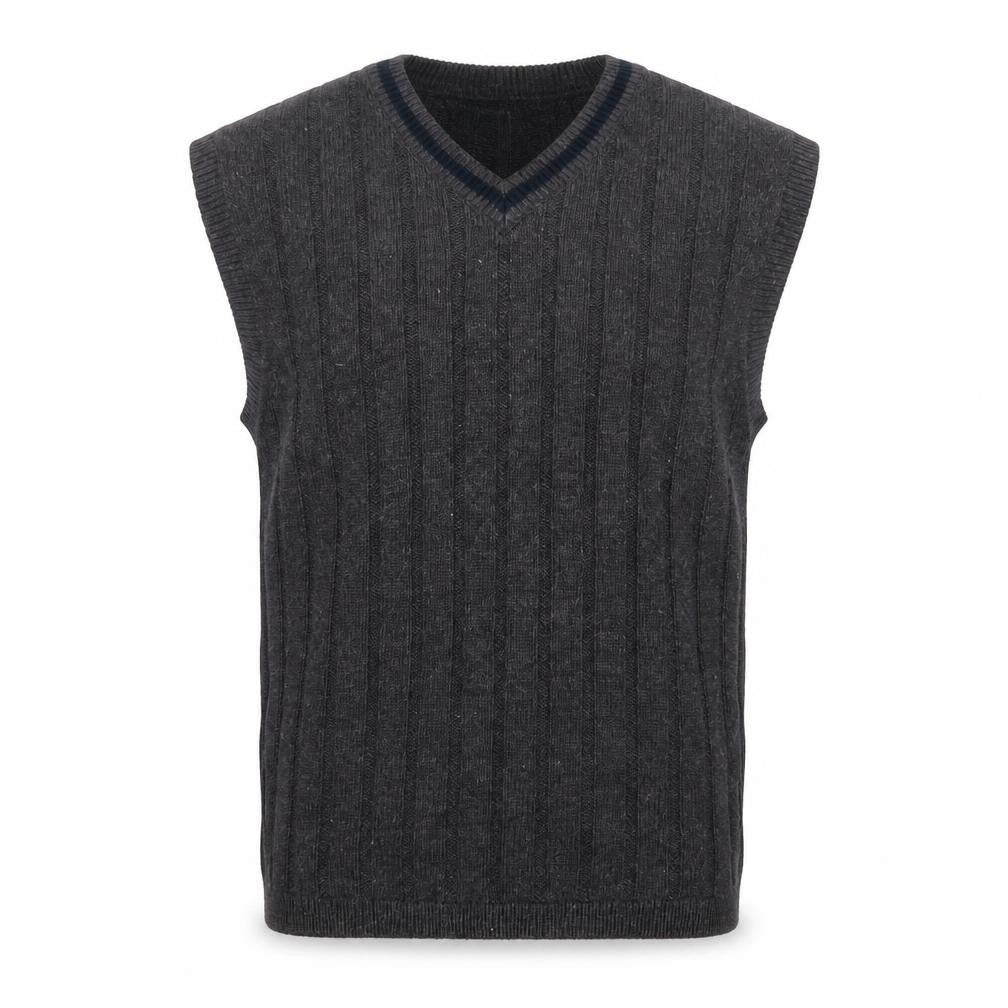 Structure Men's Grey Cable-Knit Vest Jumper L Ramie Cotton Classic