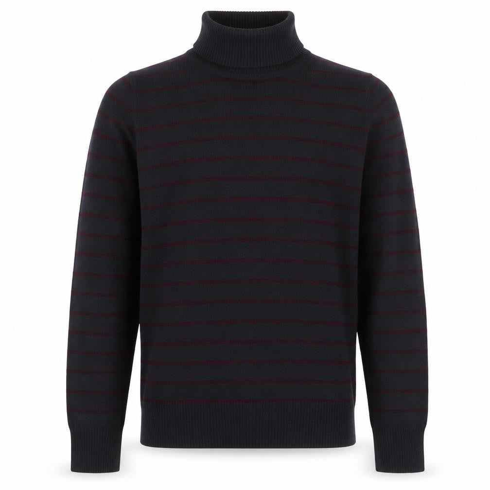 French Connection Men's Black Striped Roll Neck Slim Fit Jumper Size M