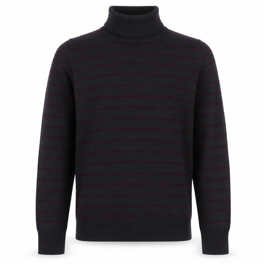 French Connection Men's Black Striped Roll Neck Slim Fit Jumper Size M