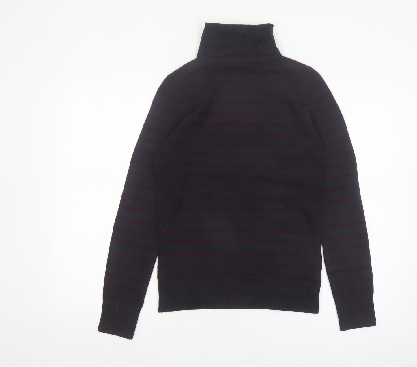 French Connection Men's Black Striped Roll Neck Slim Fit Jumper Size M