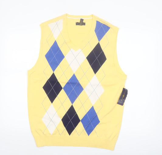 Club Room Men's Yellow Argyle Cotton V-Neck Knit Vest Size L