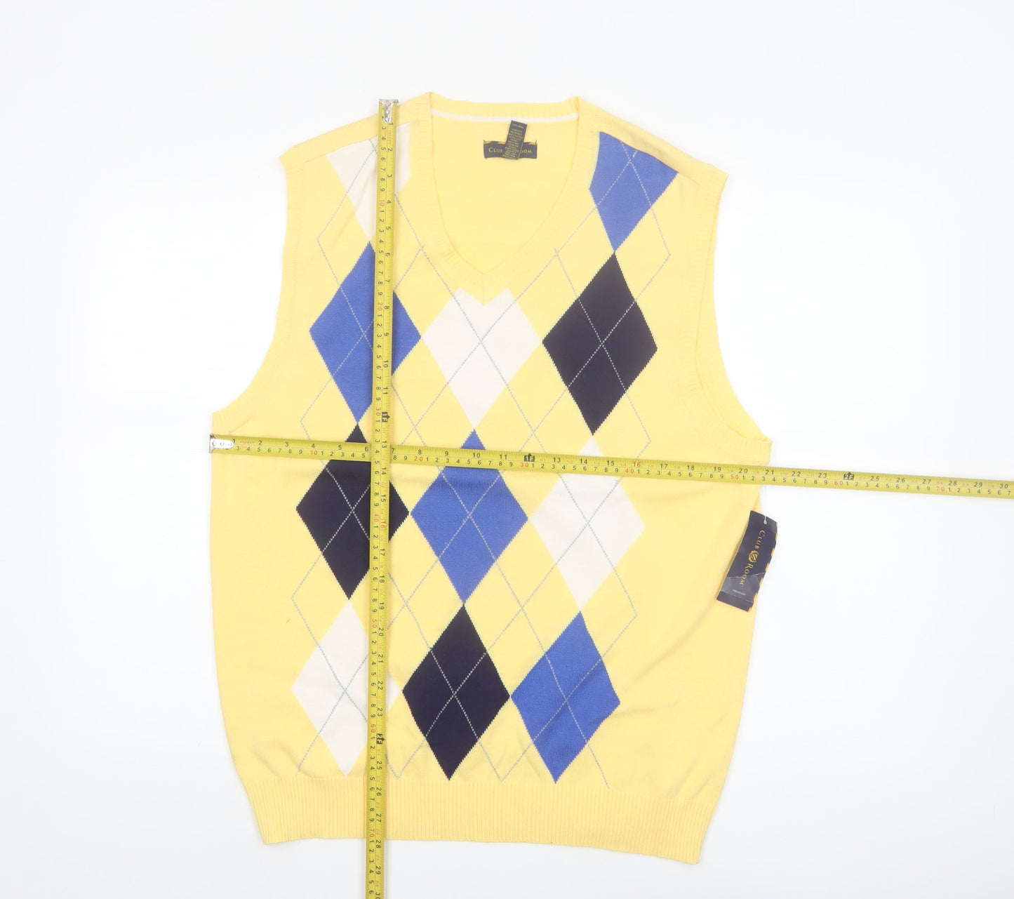 Club Room Men's Yellow Argyle Cotton V-Neck Knit Vest Size L