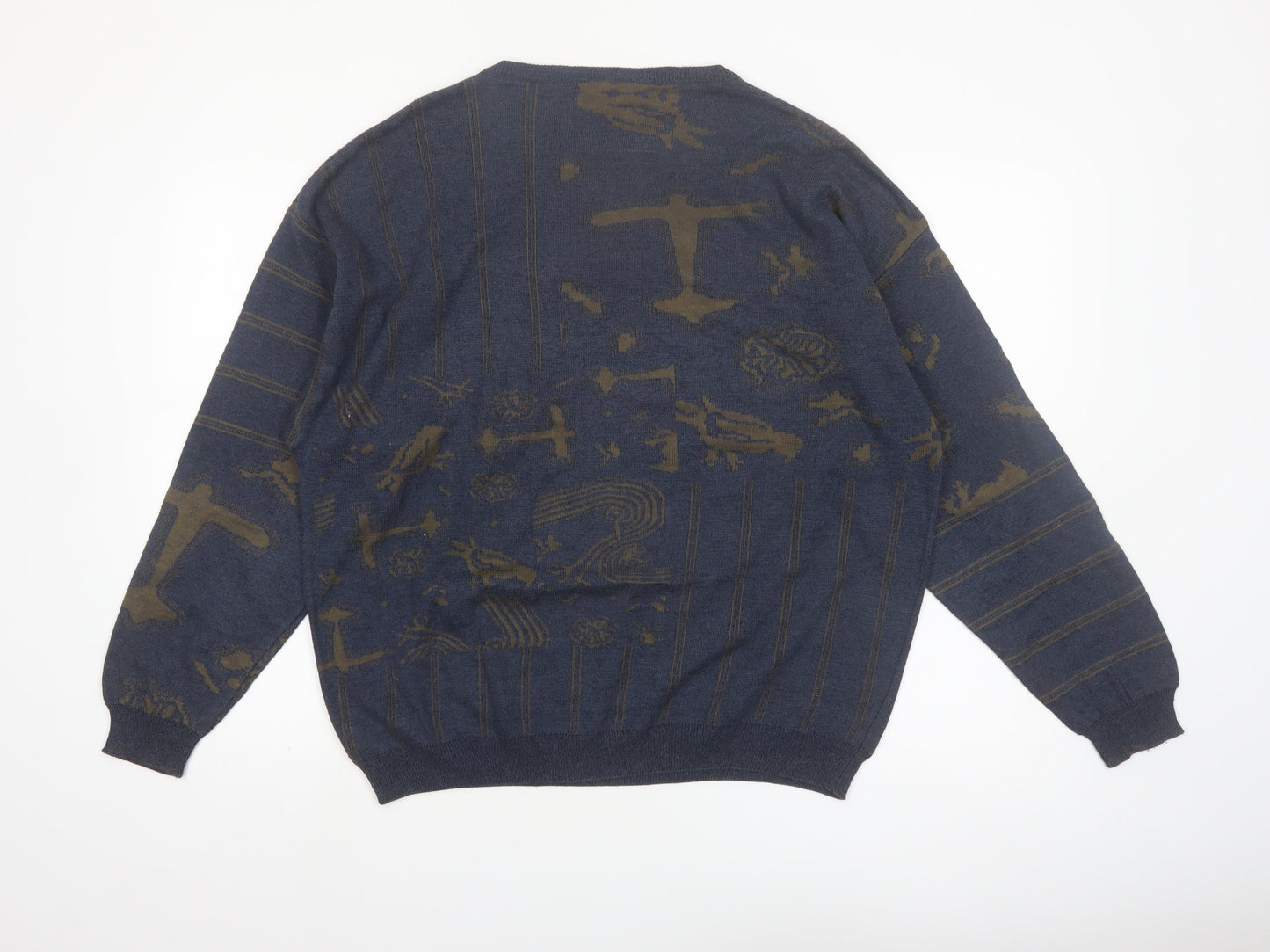 Nanibon Men's Blue Retro Knit Pullover Jumper Size L