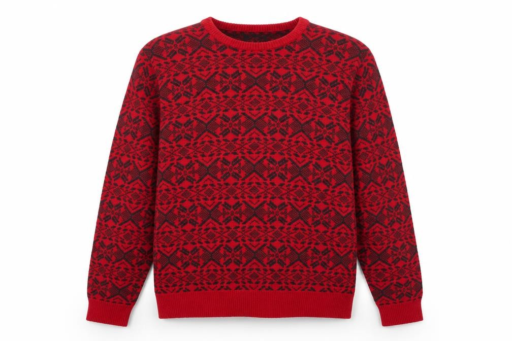 Chaps Men's Red Fair Isle Cotton Pullover Jumper Size M