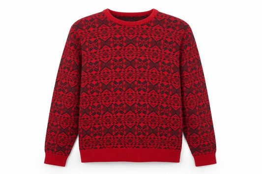 Chaps Men's Red Fair Isle Cotton Pullover Jumper Size M
