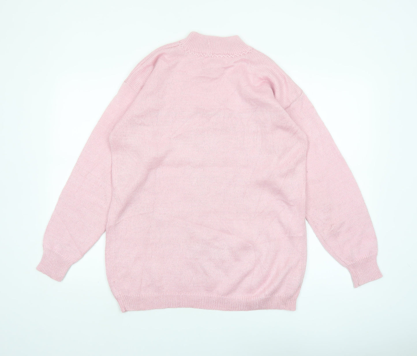 Jaclyn Smith Women's Pink Embroidered Mock Neck Knit Jumper L
