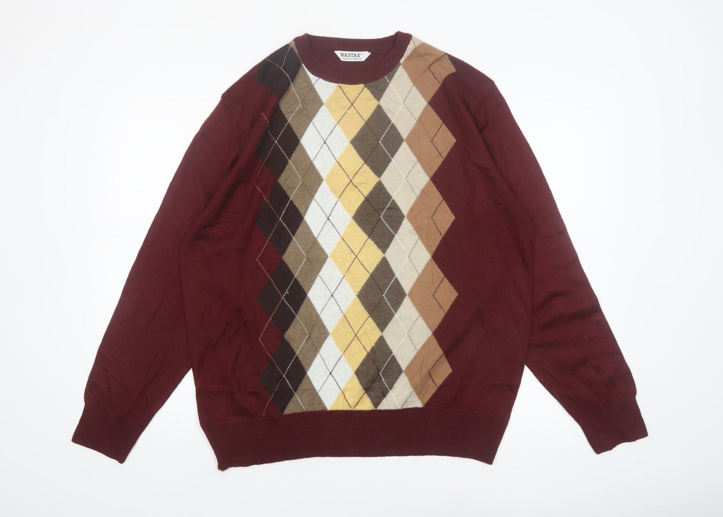 Nastas Collection Men's Burgundy Argyle Wool Blend Pullover Jumper XL