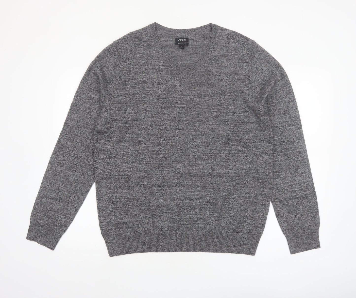 APT.9 Men's Grey Merino Blend V-Neck Pullover Jumper Size L