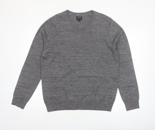 APT.9 Men's Grey Merino Blend V-Neck Pullover Jumper Size L