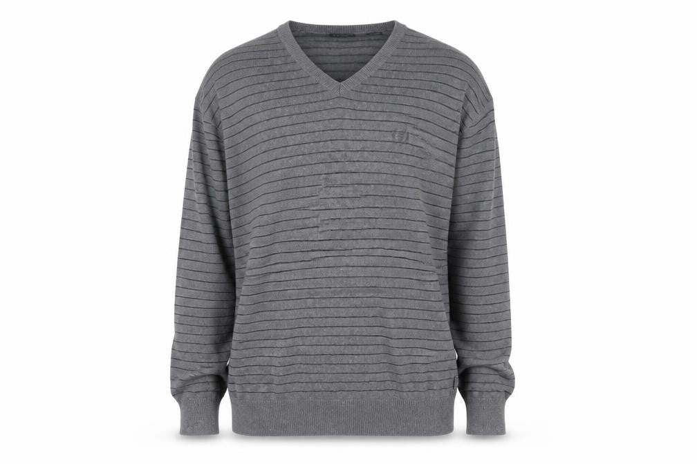 IZOD Men's Grey V-Neck Striped Cotton Jumper L