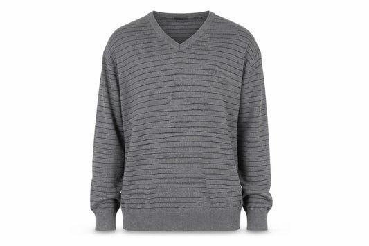 IZOD Men's Grey V-Neck Striped Cotton Jumper L