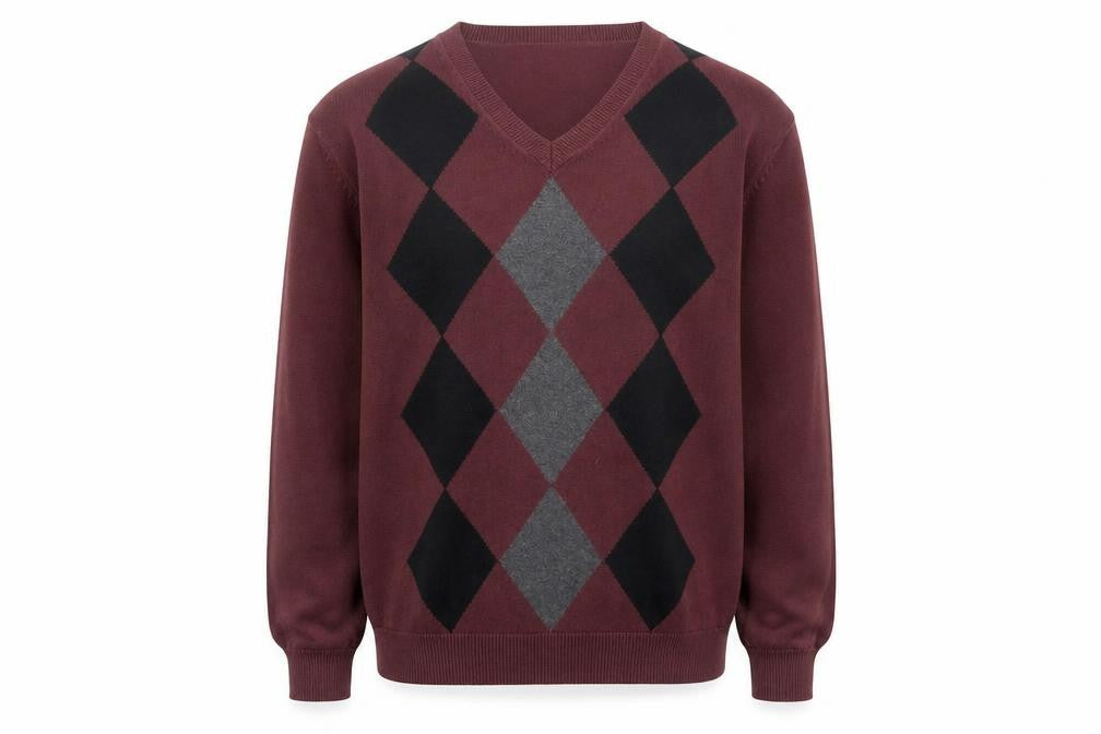 Van Heusen Men's Brown Argyle V-Neck Cotton Jumper Size S