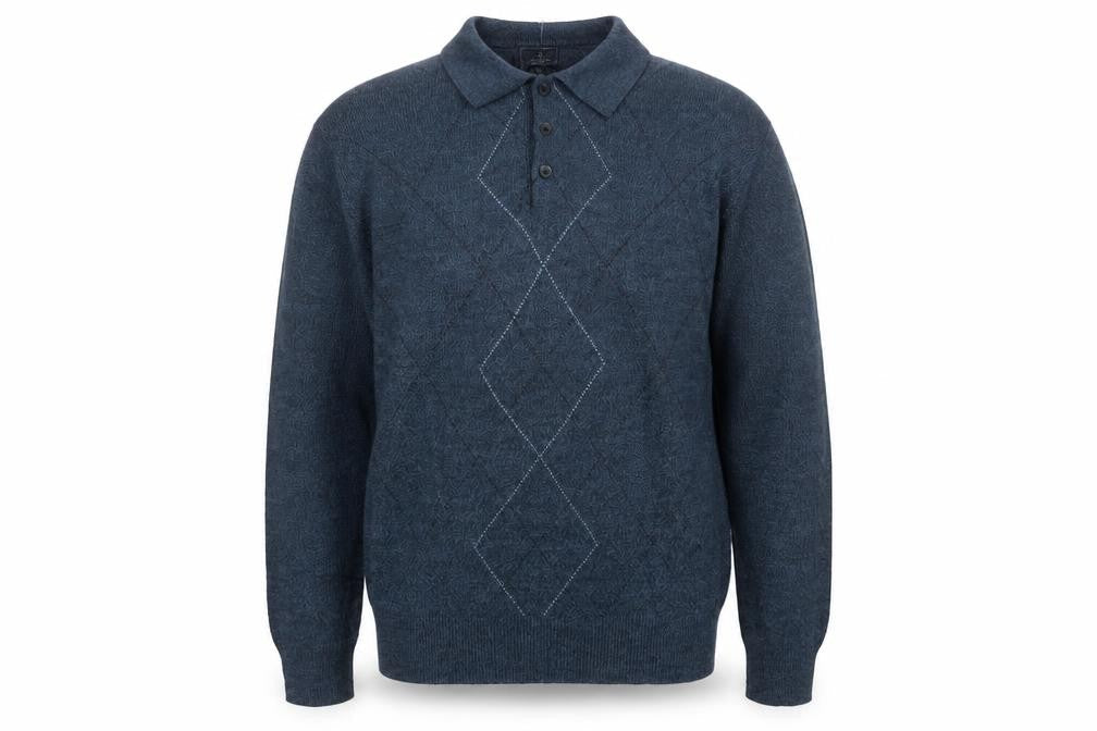 Dockers Men's Blue Argyle Collared Acrylic Henley Jumper Size M