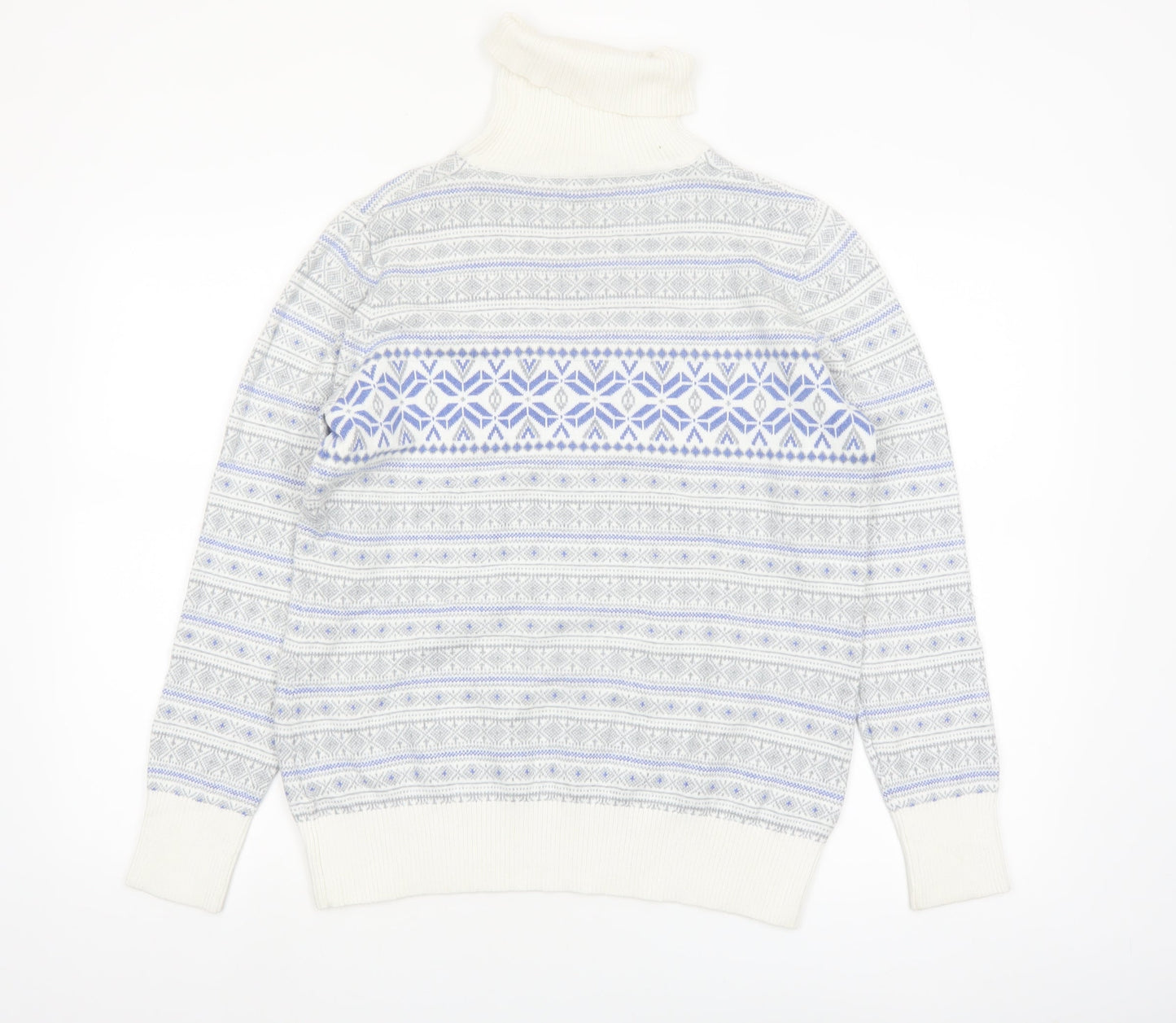 L.L.Bean Men’s Grey Fair Isle Roll Neck Cotton Cashmere Jumper M