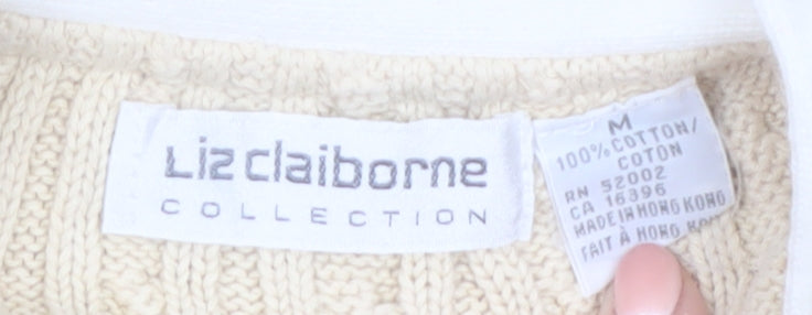 Liz Claiborne Women Beige Cable Knit Cotton Cardigan M