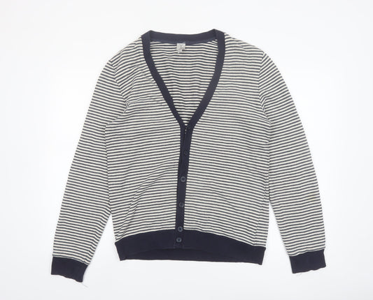 Tristan Men's Blue Striped Cotton Blend V-Neck Cardigan M