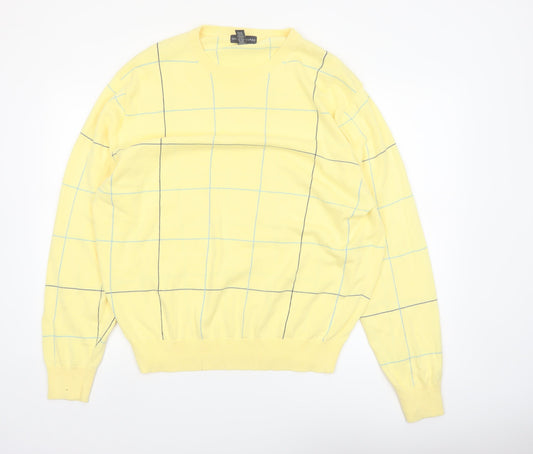 Grant Thomas Men's Yellow Checked Cotton Pullover Jumper XL