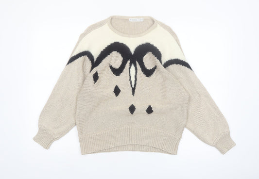 Malina Wong Womens Beige Geometric Knit Jumper Size 12
