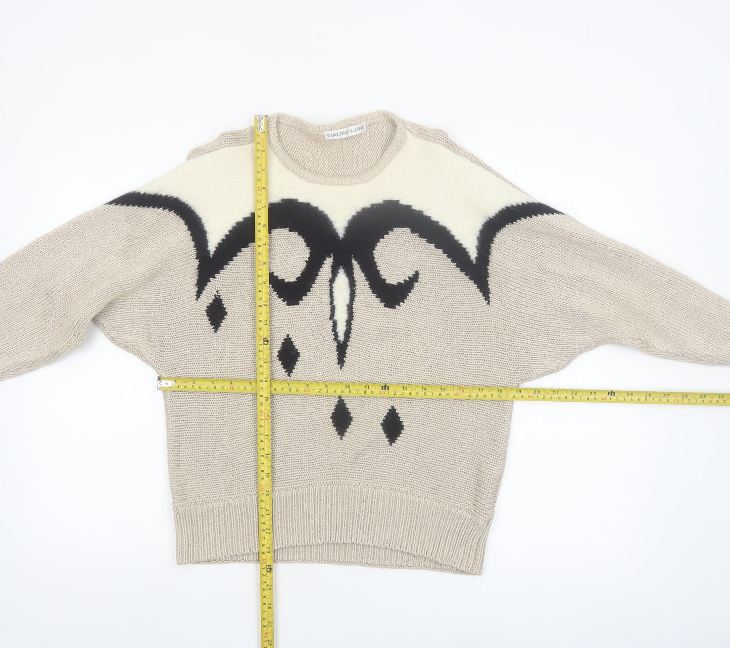 Malina Wong Womens Beige Geometric Knit Jumper Size 12