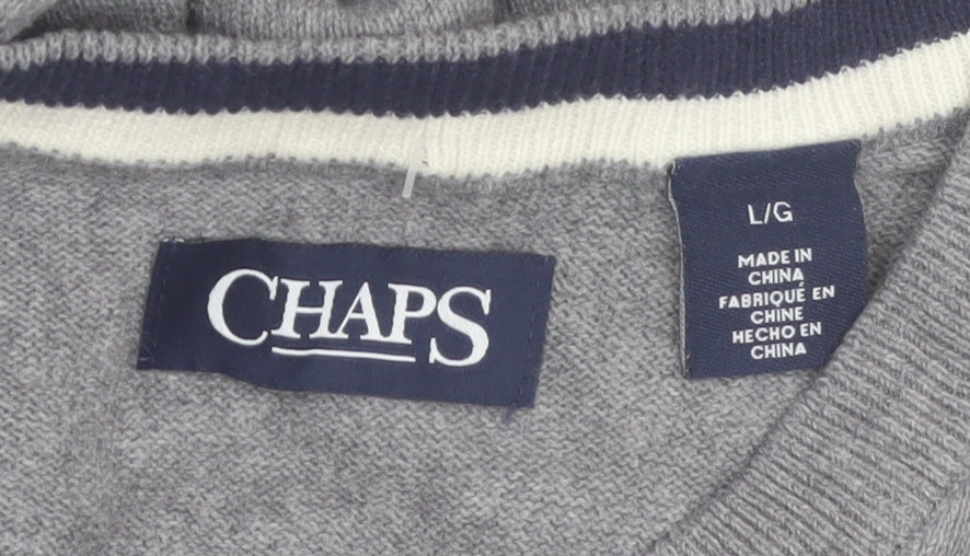 Chaps Men's Grey Cotton V-Neck Knit Vest Jumper Size L