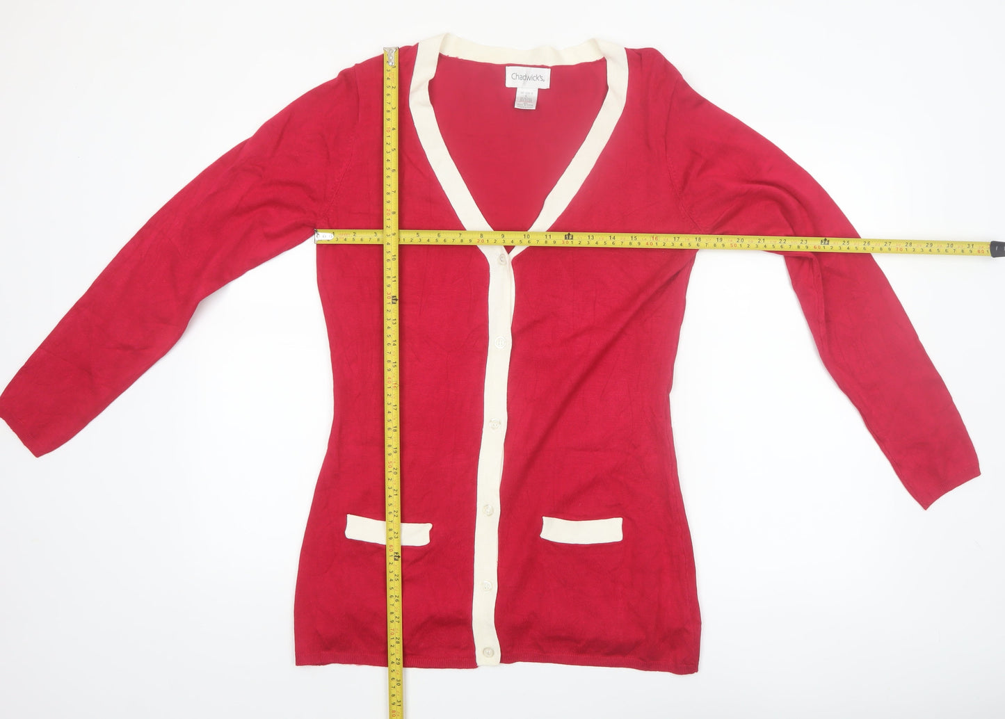Chadwick's Women's Red V-Neck Long Sleeve Cardigan Size L