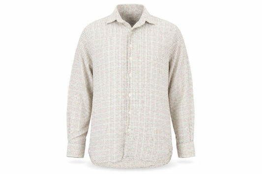William Powell Men's Beige Check Cotton Long Sleeve Button-Up Shirt Size 16