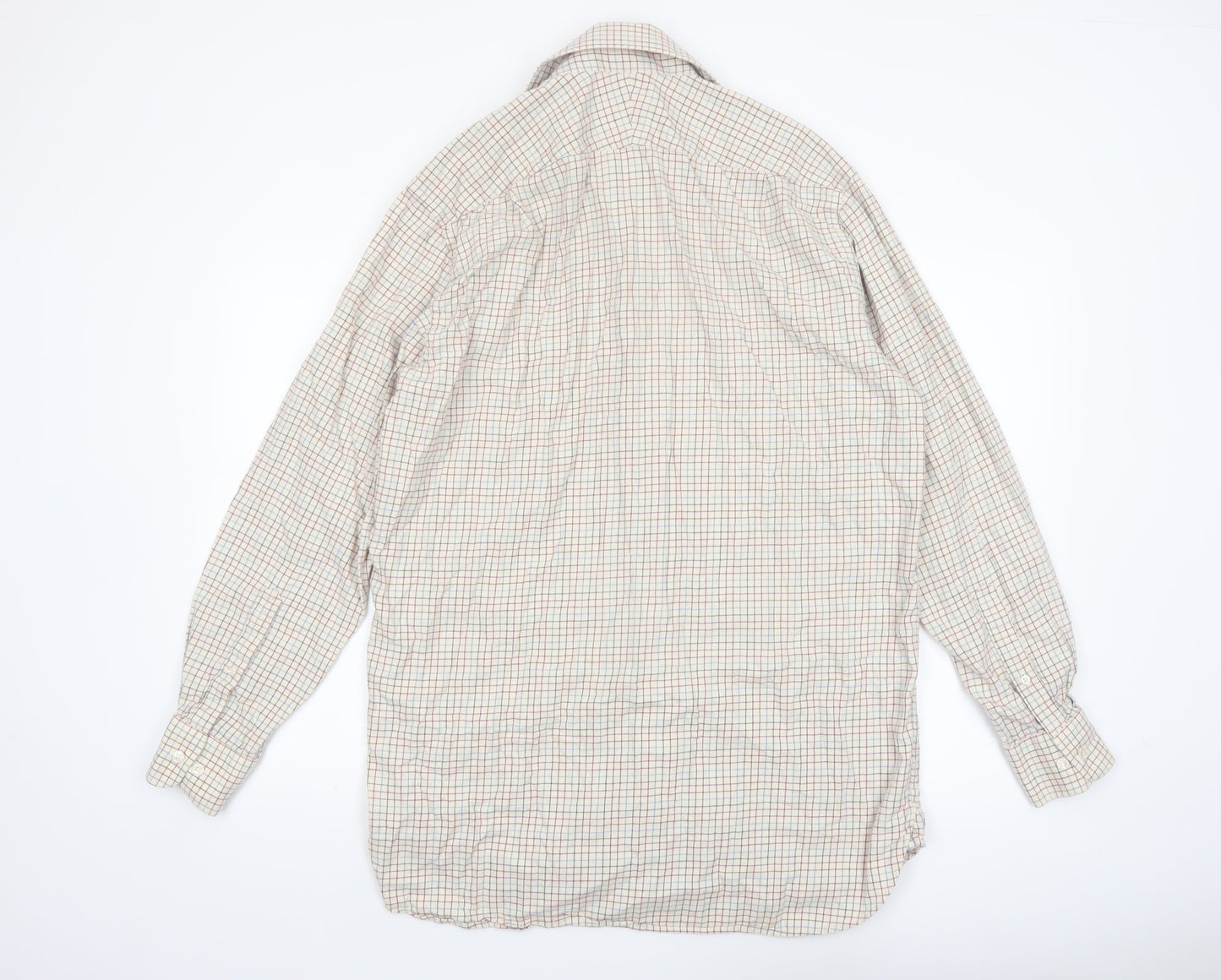William Powell Men's Beige Check Cotton Long Sleeve Button-Up Shirt Size 16