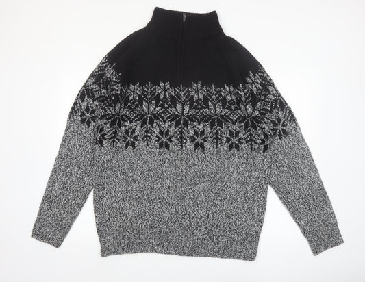 Mountain Ridge Men's Grey Fair Isle 1/4 Zip Knit Jumper L