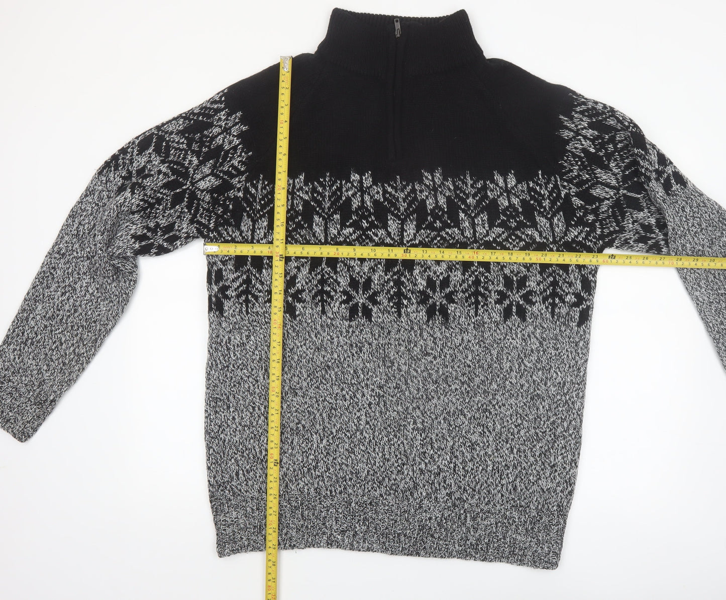 Mountain Ridge Men's Grey Fair Isle 1/4 Zip Knit Jumper L