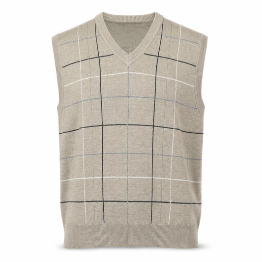 Dockers Mens Beige Check Knit Acrylic V-Neck Jumper Vest L