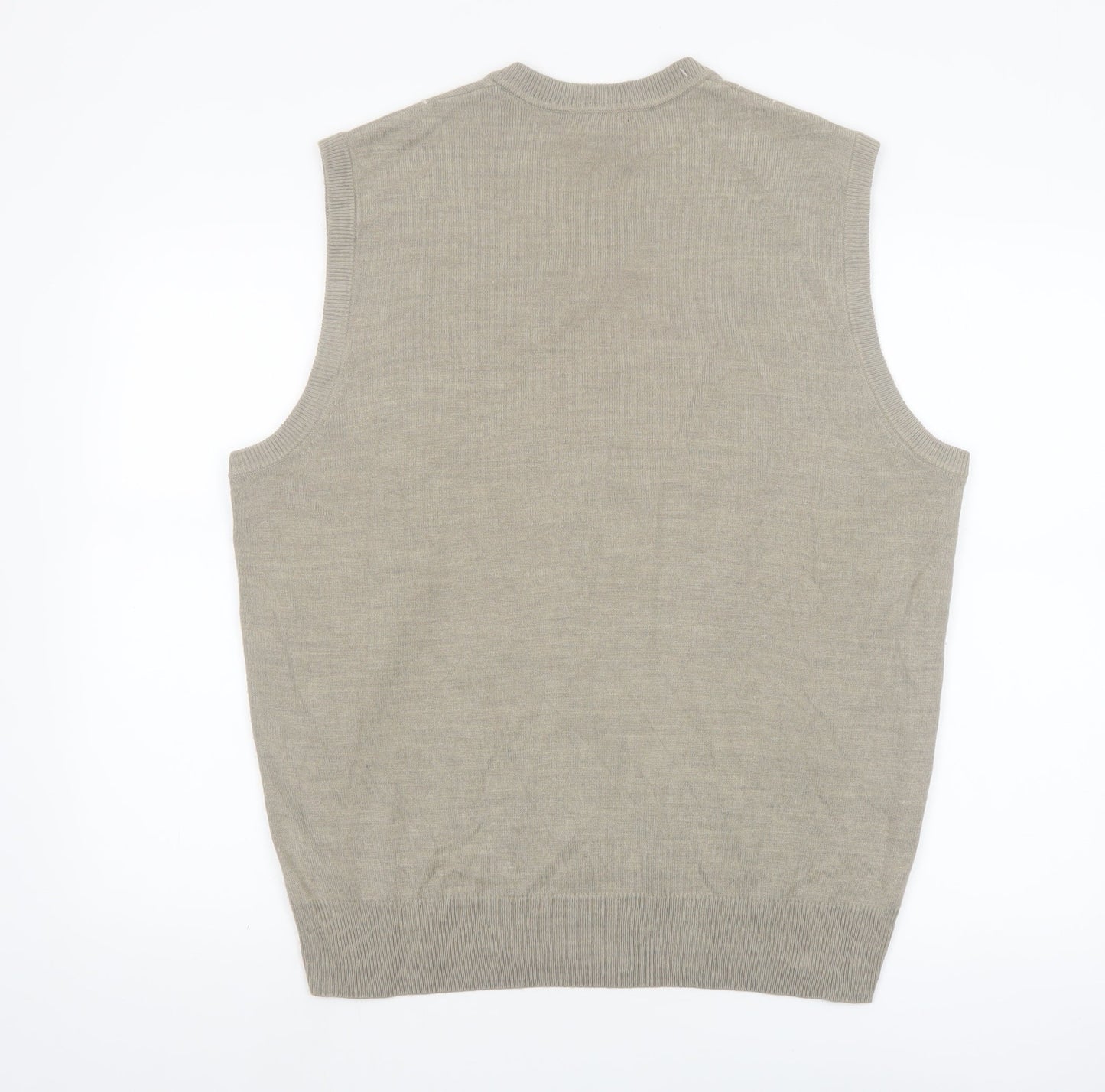 Dockers Mens Beige Check Knit Acrylic V-Neck Jumper Vest L