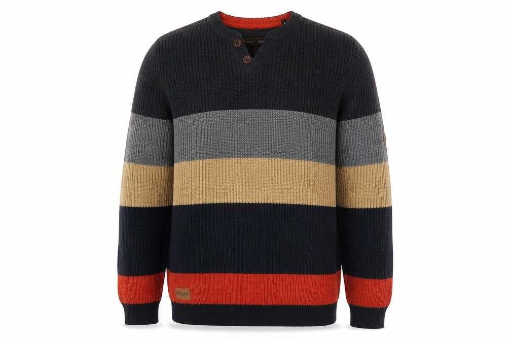 Point Zero Men’s Multicoloured XL Henley Striped Cotton Jumper