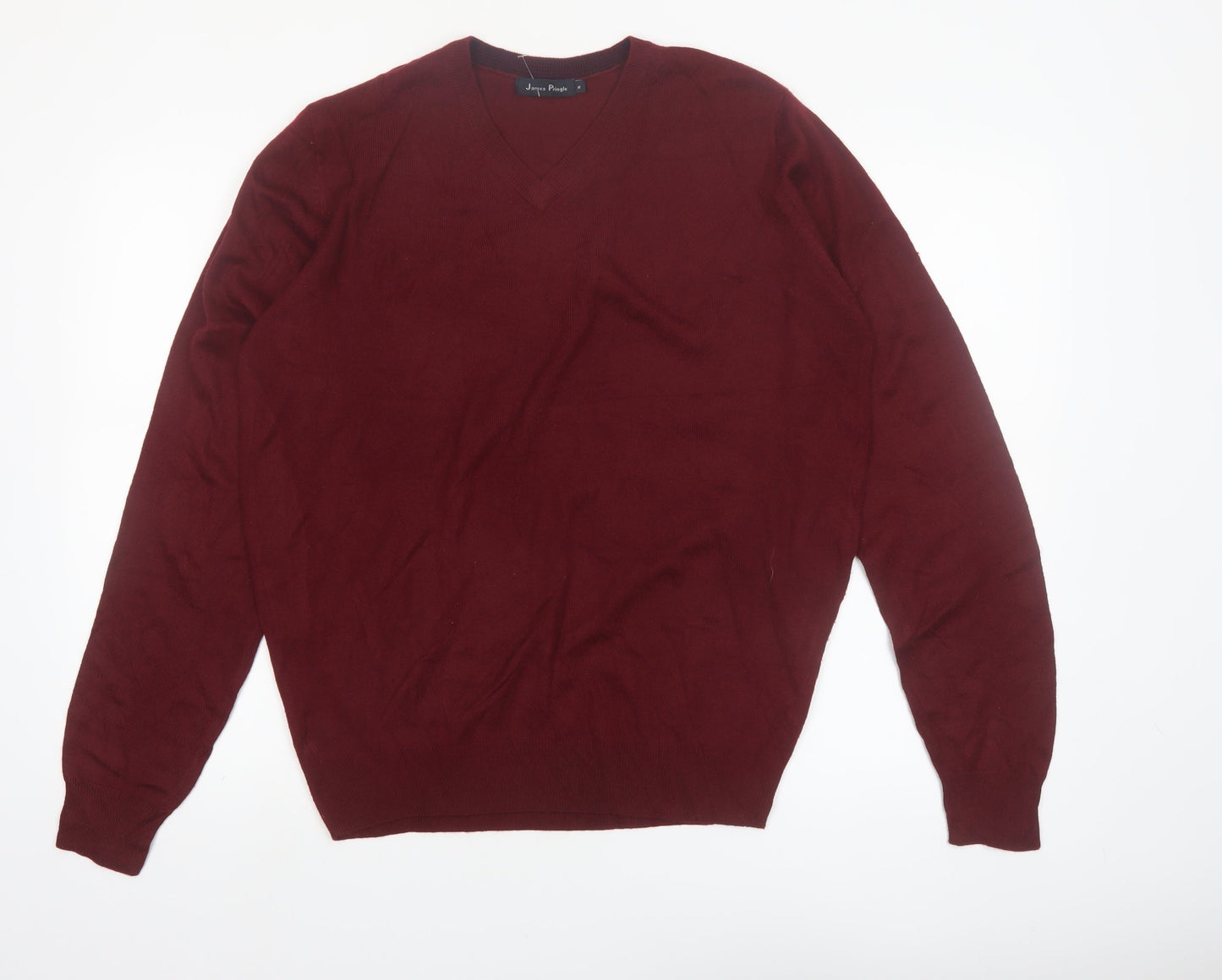 James Pringle Men's Red V-Neck Acrylic Pullover Jumper M