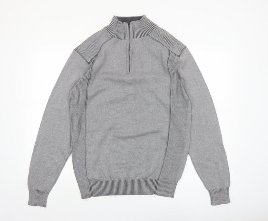 Park Slope Men’s Grey Cotton 1/4 Zip Knit Jumper Size L