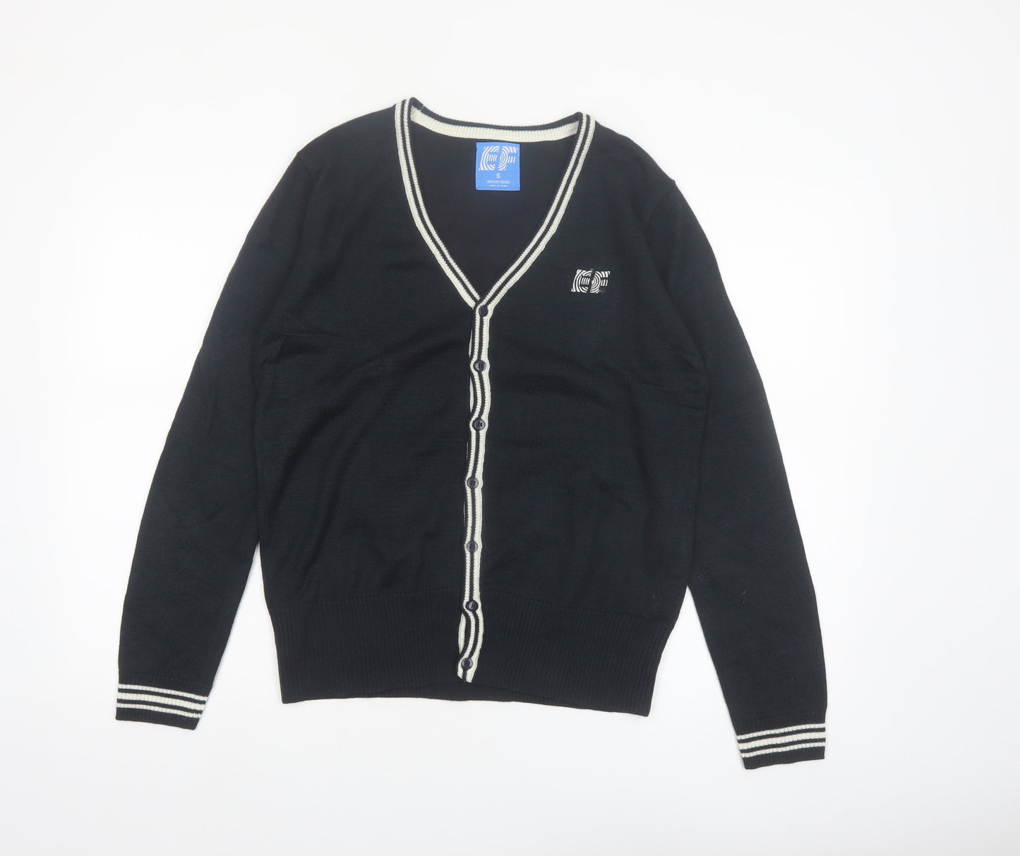 EF Men Black Cotton V-Neck Button Cardigan Size S
