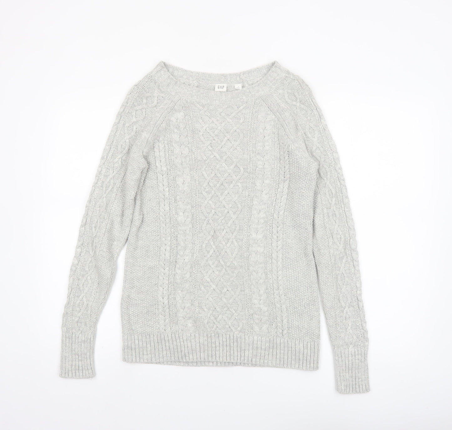 GAP Women’s Grey Cable-Knit Cotton Jumper Size S Crew Neck