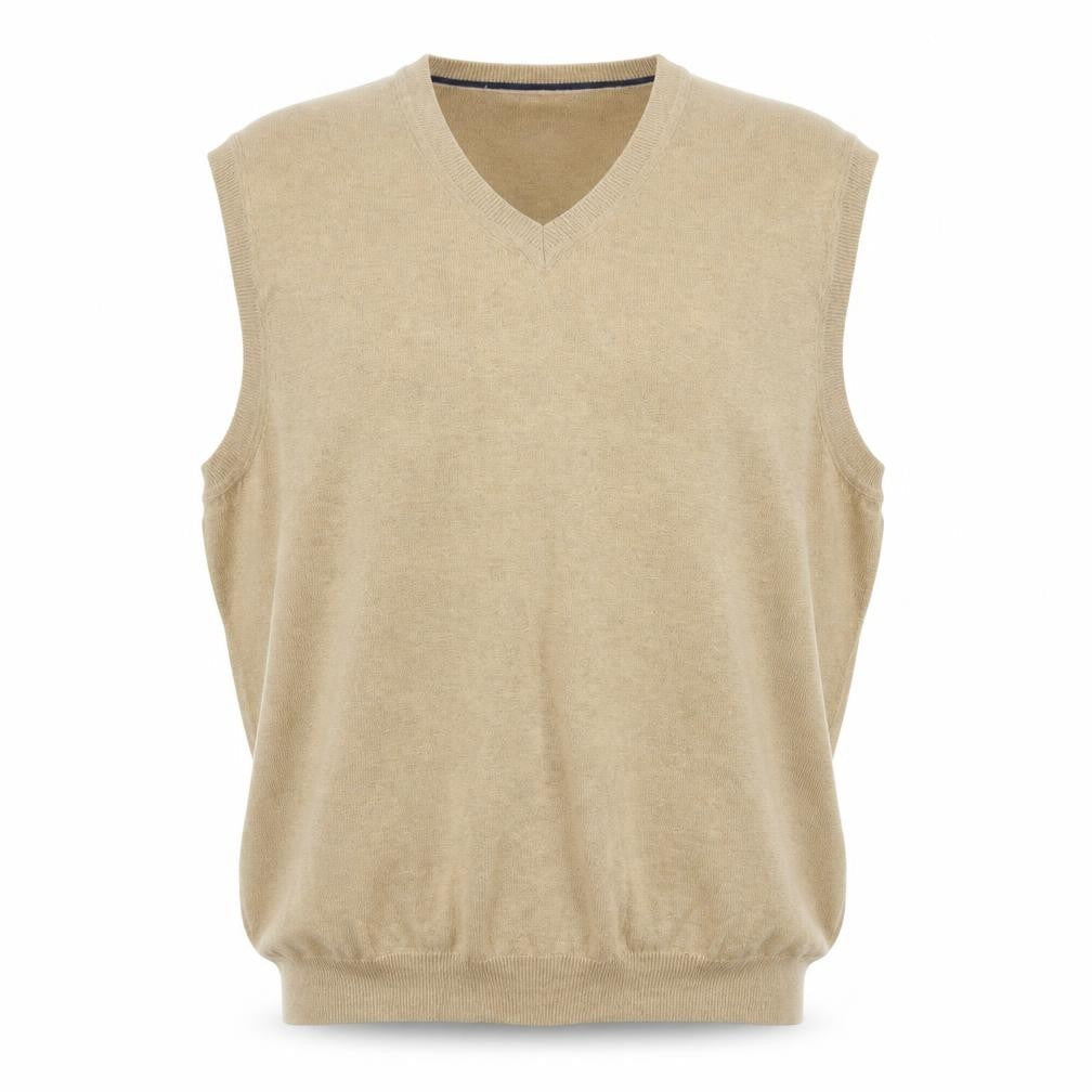 Club Room Men's Beige XL Sleeveless V-Neck Cotton Knit Jumper Vest