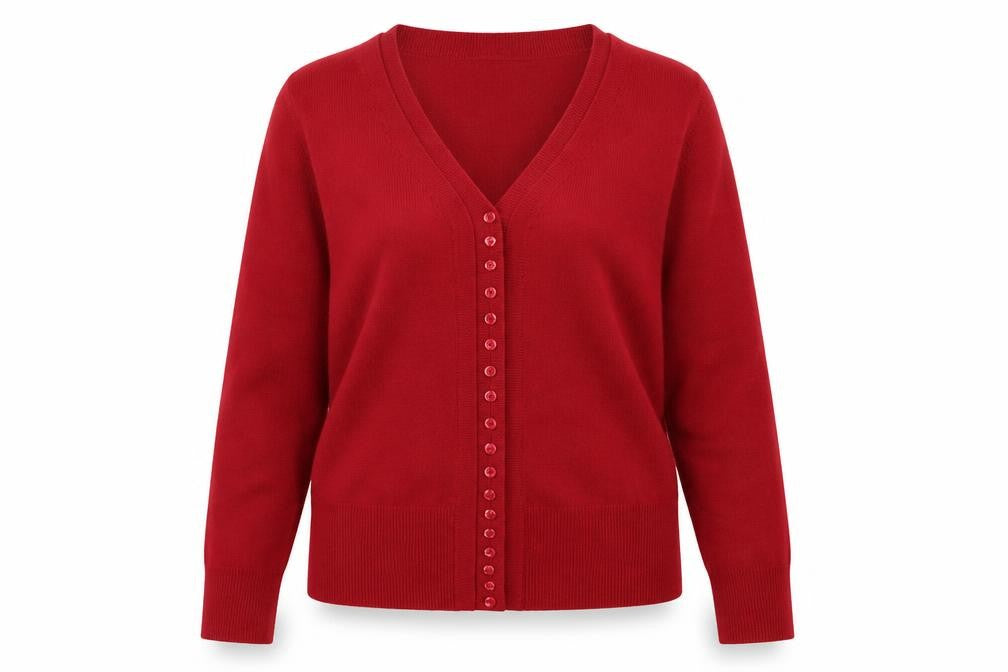 EWM Women Red Acrylic V-Neck Button Cardigan Size 10-12